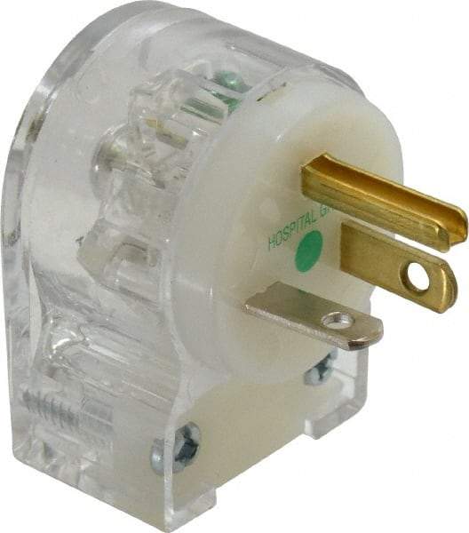 Hubbell Wiring Device-Kellems - 125 VAC, 20 Amp, 5-20P NEMA, Angled, Self Grounding, Hospital Grade Plug - 2 Pole, 3 Wire, 1 Phase, 1 hp, Nylon, Clear - Americas Industrial Supply