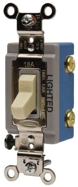 Hubbell Wiring Device-Kellems - 1 Pole, 120 VAC, 15 Amp, Residential Grade, Toggle, Wall and Dimmer Light Switch - 1-5/16 Inch Wide x 4-1/16 Inch High - Americas Industrial Supply