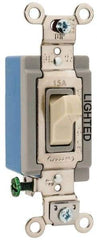 Hubbell Wiring Device-Kellems - 1 Pole, 120 to 277 VAC, 15 Amp, Residential Grade, Toggle, Wall and Dimmer Light Switch - 1-5/16 Inch Wide x 4-1/16 Inch High - Americas Industrial Supply