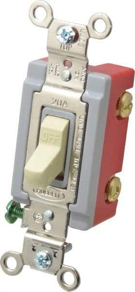 Hubbell Wiring Device-Kellems - 1 Pole, 120 to 277 VAC, 20 Amp, Industrial Grade, Toggle, Wall and Dimmer Light Switch - 1-5/16 Inch Wide x 4-1/16 Inch High - Americas Industrial Supply