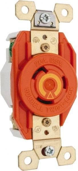 Hubbell Wiring Device-Kellems - 125 VAC, 20 Amp, 5-20R NEMA Configuration, Orange, Industrial Grade, Isolated Ground Single Receptacle - 1 Phase, 2 Poles, 3 Wire, Flush Mount - Americas Industrial Supply