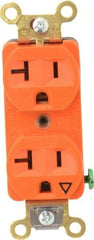 Hubbell Wiring Device-Kellems - 125 VAC, 20 Amp, 5-20R NEMA Configuration, Orange, Specification Grade, Isolated Ground Duplex Receptacle - 1 Phase, 2 Poles, 3 Wire, Flush Mount, Corrosion, Heat and Impact Resistant - Americas Industrial Supply