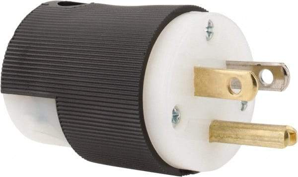Hubbell Wiring Device-Kellems - 125 VAC, 15 Amp, 5-15P NEMA, Straight, Self Grounding, Commercial, Industrial Grade Plug - 2 Pole, 3 Wire, 1 Phase, 1/2 hp, Nylon, Black, White - Americas Industrial Supply