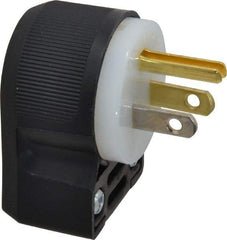 Hubbell Wiring Device-Kellems - 125 VAC, 15 Amp, 5-15P NEMA, Angled, Self Grounding, Commercial, Industrial Grade Plug - 2 Pole, 3 Wire, 1 Phase, 1/2 hp, Nylon, Black, White - Americas Industrial Supply