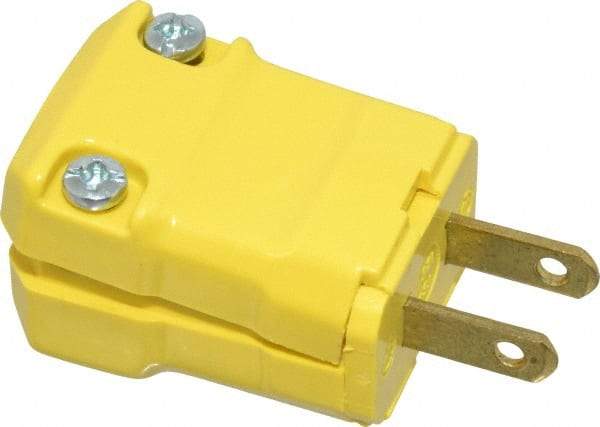 Hubbell Wiring Device-Kellems - 125 VAC, 15 Amp, 1-15P NEMA, Valise, Ungrounded, Commercial, Industrial Grade Plug - 2 Pole, 2 Wire, 1 Phase, 1/2 hp, Nylon, Yellow - Americas Industrial Supply