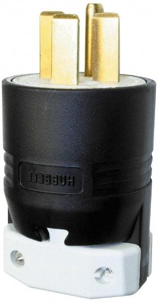 Hubbell Wiring Device-Kellems - 250 VAC, 30 Amp, 15-30P NEMA, Straight, Self Grounding, Commercial, Industrial Grade Plug - 3 Pole, 4 Wire, 3 Phase, 3 hp, Nylon, Black, White - Americas Industrial Supply