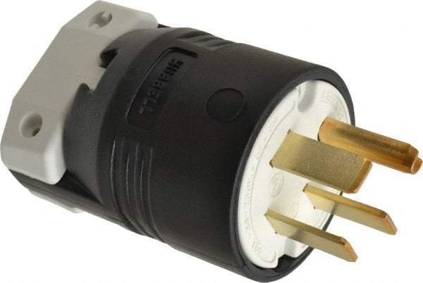 Hubbell Wiring Device-Kellems - 250 VAC, 50 Amp, 15-50P NEMA, Straight, Self Grounding, Commercial, Industrial Grade Plug - 3 Pole, 4 Wire, 3 Phase, 7-1/2 hp, Nylon, Black, White - Americas Industrial Supply