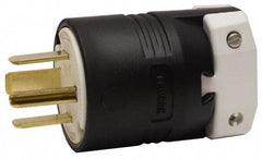 Hubbell Wiring Device-Kellems - 250 VAC, 60 Amp, 15-60P NEMA, Straight, Self Grounding, Commercial, Industrial Grade Plug - 3 Pole, 4 Wire, 3 Phase, 10 hp, Nylon, Black, White - Americas Industrial Supply