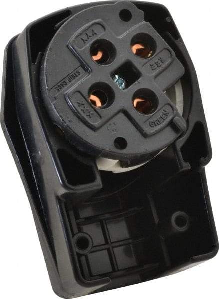 Hubbell Wiring Device-Kellems - 250 VAC, 50 Amp, 15-50P NEMA, Angled, Self Grounding, Commercial, Industrial Grade Plug - 3 Pole, 4 Wire, 3 Phase, 7-1/2 hp, Nylon, Black, White - Americas Industrial Supply