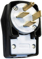 Hubbell Wiring Device-Kellems - 250 VAC, 60 Amp, 15-60P NEMA, Angled, Self Grounding, Commercial, Industrial Grade Plug - 3 Pole, 4 Wire, 3 Phase, 10 hp, Nylon, Black, White - Americas Industrial Supply