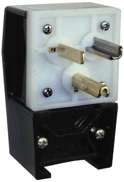 Hubbell Wiring Device-Kellems - 125 VAC, 30 Amp, 5-30P NEMA, Angled, Self Grounding, Commercial, Industrial Grade Plug - 2 Pole, 3 Wire, 1 Phase, 2 hp, Nylon, Black, White - Americas Industrial Supply