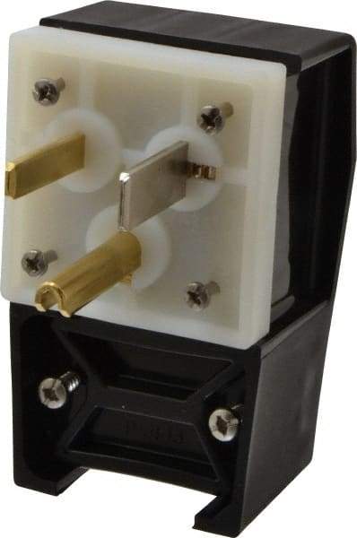 Hubbell Wiring Device-Kellems - 125 VAC, 50 Amp, 5-50P NEMA, Angled, Self Grounding, Commercial, Industrial Grade Plug - 2 Pole, 3 Wire, 1 Phase, 2 hp, Nylon, Black, White - Americas Industrial Supply