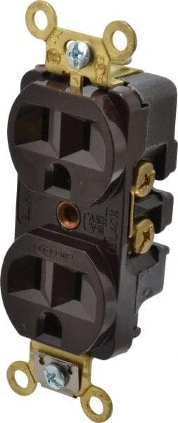 Hubbell Wiring Device-Kellems - 125 VAC, 15 Amp, 5-15R NEMA Configuration, Brown, Industrial Grade, Self Grounding Duplex Receptacle - 1 Phase, 2 Poles, 3 Wire, Flush Mount, Corrosion, Heat and Impact Resistant - Americas Industrial Supply