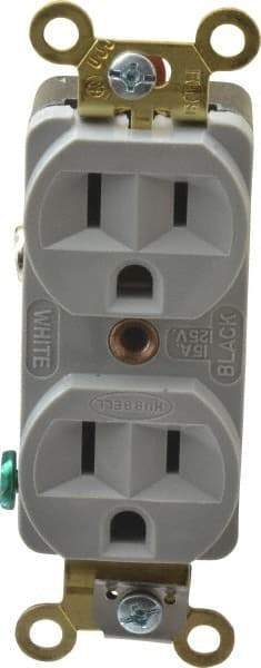 Hubbell Wiring Device-Kellems - 125 VAC, 15 Amp, 5-15R NEMA Configuration, Gray, Industrial Grade, Self Grounding Duplex Receptacle - 1 Phase, 2 Poles, 3 Wire, Flush Mount, Corrosion, Heat and Impact Resistant - Americas Industrial Supply