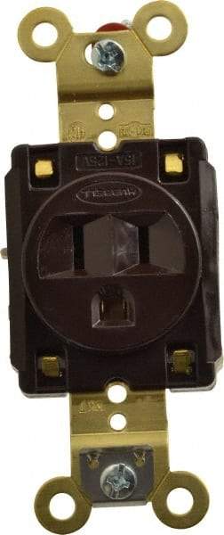 Hubbell Wiring Device-Kellems - 125 VAC, 15 Amp, 5-15R NEMA Configuration, Brown, Specification Grade, Self Grounding Single Receptacle - 1 Phase, 2 Poles, 3 Wire, Flush Mount, Corrosion, Heat and Impact Resistant - Americas Industrial Supply