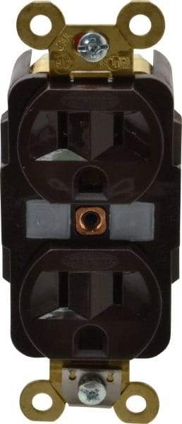 Hubbell Wiring Device-Kellems - 125 VAC, 15 Amp, 5-15R NEMA Configuration, Brown, Specification Grade, Self Grounding Duplex Receptacle - 1 Phase, 2 Poles, 3 Wire, Flush Mount, Corrosion, Heat and Impact Resistant - Americas Industrial Supply