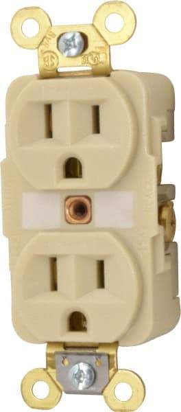 Hubbell Wiring Device-Kellems - 125 VAC, 15 Amp, 5-15R NEMA Configuration, Ivory, Specification Grade, Self Grounding Duplex Receptacle - 1 Phase, 2 Poles, 3 Wire, Flush Mount, Corrosion, Heat and Impact Resistant - Americas Industrial Supply