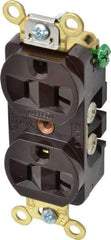 Hubbell Wiring Device-Kellems - 125 VAC, 20 Amp, 5-20R NEMA Configuration, Brown, Industrial Grade, Self Grounding Duplex Receptacle - 1 Phase, 2 Poles, 3 Wire, Flush Mount, Corrosion, Heat and Impact Resistant - Americas Industrial Supply