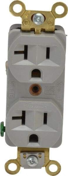 Hubbell Wiring Device-Kellems - 125 VAC, 20 Amp, 5-20R NEMA Configuration, Gray, Industrial Grade, Self Grounding Duplex Receptacle - 1 Phase, 2 Poles, 3 Wire, Flush Mount, Corrosion, Heat and Impact Resistant - Americas Industrial Supply