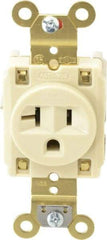 Hubbell Wiring Device-Kellems - 125 VAC, 20 Amp, 5-20R NEMA Configuration, Ivory, Specification Grade, Self Grounding Single Receptacle - 1 Phase, 2 Poles, 3 Wire, Flush Mount, Corrosion, Heat and Impact Resistant - Americas Industrial Supply