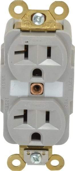 Hubbell Wiring Device-Kellems - 125 VAC, 20 Amp, 5-20R NEMA Configuration, Gray, Specification Grade, Self Grounding Duplex Receptacle - 1 Phase, 2 Poles, 3 Wire, Flush Mount, Corrosion, Heat and Impact Resistant - Americas Industrial Supply