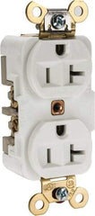 Hubbell Wiring Device-Kellems - 125 VAC, 20 Amp, 5-20R NEMA Configuration, White, Specification Grade, Self Grounding Duplex Receptacle - 1 Phase, 2 Poles, 3 Wire, Flush Mount, Corrosion, Heat and Impact Resistant - Americas Industrial Supply