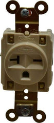 Hubbell Wiring Device-Kellems - 250 VAC, 20 Amp, 6-20R NEMA Configuration, Ivory, Specification Grade, Self Grounding Single Receptacle - 1 Phase, 2 Poles, 3 Wire, Flush Mount - Americas Industrial Supply