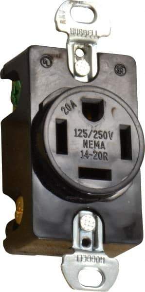 Hubbell Wiring Device-Kellems - 125/250 VAC, 20 Amp, 14-20R NEMA Configuration, Black, Specification Grade, Self Grounding Single Receptacle - 1 Phase, 3 Poles, 4 Wire, Flush Mount - Americas Industrial Supply