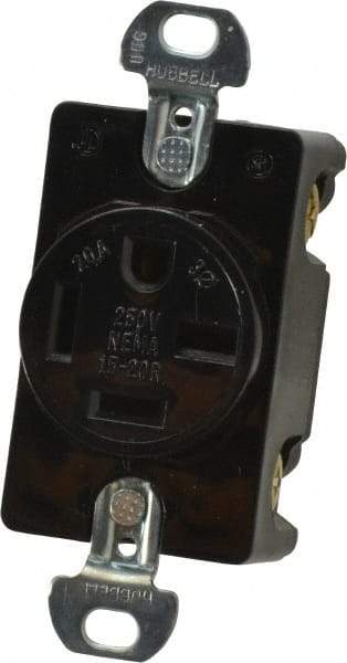 Hubbell Wiring Device-Kellems - 250 VAC, 20 Amp, 15-20R NEMA Configuration, Black, Specification Grade, Self Grounding Single Receptacle - 3 Phase, 3 Poles, 4 Wire, Flush Mount - Americas Industrial Supply