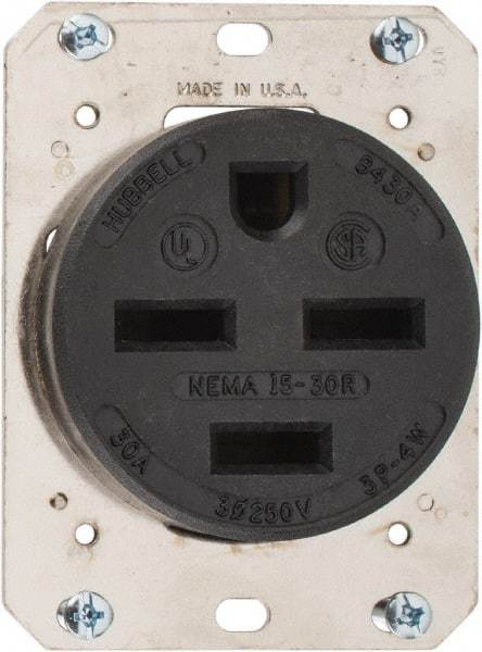 Hubbell Wiring Device-Kellems - 250 VAC, 30 Amp, 15-30R NEMA Configuration, Brown, Industrial Grade, Self Grounding Single Receptacle - 3 Phase, 3 Poles, 4 Wire, Flush Mount - Americas Industrial Supply