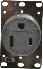 Hubbell Wiring Device-Kellems - 250 VAC, 50 Amp, 6-50R NEMA Configuration, Black, Industrial Grade, Self Grounding Single Receptacle - 1 Phase, 2 Poles, 3 Wire, Flush Mount - Americas Industrial Supply