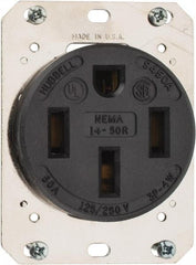 Hubbell Wiring Device-Kellems - 125/250 VAC, 50 Amp, 14-50R NEMA Configuration, Black, Industrial Grade, Self Grounding Single Receptacle - 1 Phase, 3 Poles, 4 Wire, Flush Mount - Americas Industrial Supply