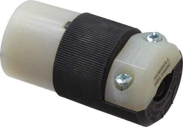 Hubbell Wiring Device-Kellems - 250 VAC, 20 Amp, 6-20R NEMA, Straight, Self Grounding, Commercial, Industrial Grade Connector - 2 Pole, 3 Wire, 1 Phase, 2 hp, Nylon, Black, White - Americas Industrial Supply