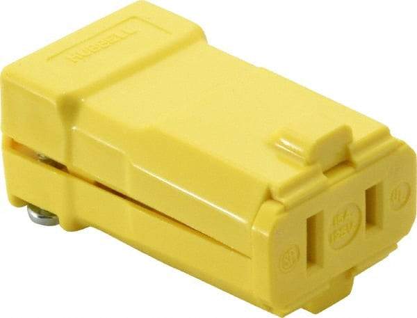 Hubbell Wiring Device-Kellems - 125 VAC, 15 Amp, 1-15R NEMA, Valise, Ungrounded, Commercial, Industrial Grade Connector - 2 Pole, 2 Wire, 1 Phase, 1/2 hp, Nylon, Yellow - Americas Industrial Supply