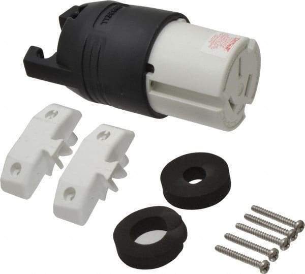 Hubbell Wiring Device-Kellems - 125/250 VAC, 50 Amp, 10-50R NEMA, Straight, Ungrounded, Commercial, Industrial Grade Connector - 3 Pole, 3 Wire, 1 Phase, 3 hp, Nylon, Black, White - Americas Industrial Supply