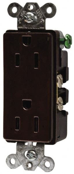 125 VAC 20A NEMA 5-20R Industrial Grade Brown Straight Blade Duplex Receptacle 1 Phase, 2 Pole, 3 Wire, Self-Grounding, Flush Mount, Corrosion, Heat & Impact Resistant