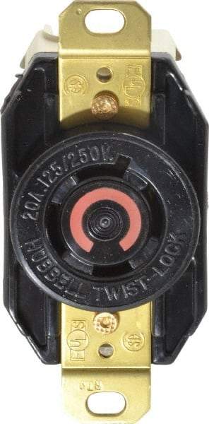 Hubbell Wiring Device-Kellems - 125/250 VAC, 20 Amp, L14-20R NEMA, Self Grounding Receptacle - 3 Poles, 4 Wire, Female End, Black - Americas Industrial Supply