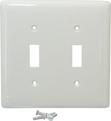 Hubbell Wiring Device-Kellems - 2 Gang, 4-1/2 Inch Long x 4.6 Inch Wide, Standard Switch Plate - Toggle Switch, White, Nylon - Americas Industrial Supply