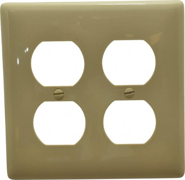 Hubbell Wiring Device-Kellems - 2 Gang, 4-1/2 Inch Long x 4.6 Inch Wide, Standard Outlet Wall Plate - Duplex Outlet, Ivory, Nylon - Americas Industrial Supply