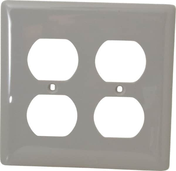 Hubbell Wiring Device-Kellems - 2 Gang, 4-1/2 Inch Long x 4.6 Inch Wide, Standard Outlet Wall Plate - Duplex Outlet, Gray, Nylon - Americas Industrial Supply