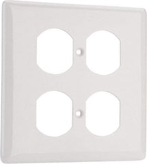 Hubbell Wiring Device-Kellems - 2 Gang, 4-1/2 Inch Long x 4.6 Inch Wide, Standard Outlet Wall Plate - Duplex Outlet, White, Nylon - Americas Industrial Supply