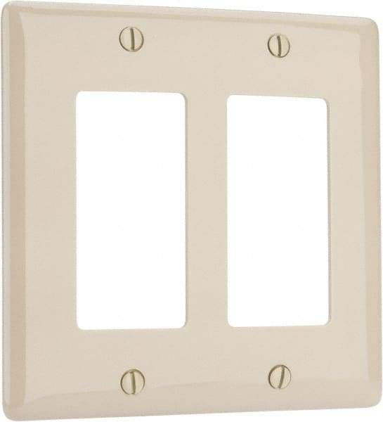 Hubbell Wiring Device-Kellems - 2 Gang, 4-1/2 Inch Long x 4.6 Inch Wide, Standard Outlet Wall Plate - GFCI/Surge Receptacle, Ivory, Nylon - Americas Industrial Supply