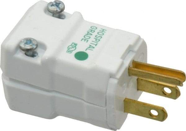 Hubbell Wiring Device-Kellems - 125 VAC, 15 Amp, 5-15P NEMA, Valise, Self Grounding, Hospital Grade Plug - 2 Pole, 3 Wire, 1 Phase, 1/2 hp, Nylon, White - Americas Industrial Supply