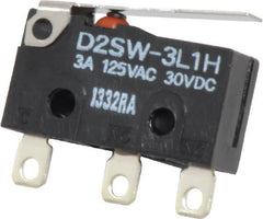 Omron - 3 Amp at 30 VDC, 3 Amp at 125 VAC, 2 Amp at 250 VAC, SPDT, Hinge Lever, Sealed Miniature Snap Action Switch - 250 VAC, 30 VDC, Solder Terminal, 2.12 Ounce Max Operating Force, 0.47 Inch High x 0.78 Inch Long x 1/4 Inch Wide, -13 to 185°F - Americas Industrial Supply