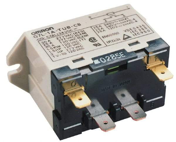 Omron - 1.7 to 2.5 VA Power Rating, Standard Electromechanical Quick Connect General Purpose Relay - 25 Amp at 220 VAC, DPST, 240 VAC, 68.5mm Wide x 47mm High x 33.5mm Deep - Americas Industrial Supply