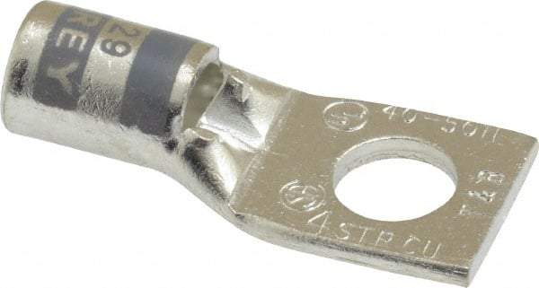 Thomas & Betts - 4 AWG Noninsulated Compression Connection Square Ring Terminal - 5/16" Stud, 1.42" OAL x 0.61" Wide, Tin Plated Copper Contact - Americas Industrial Supply