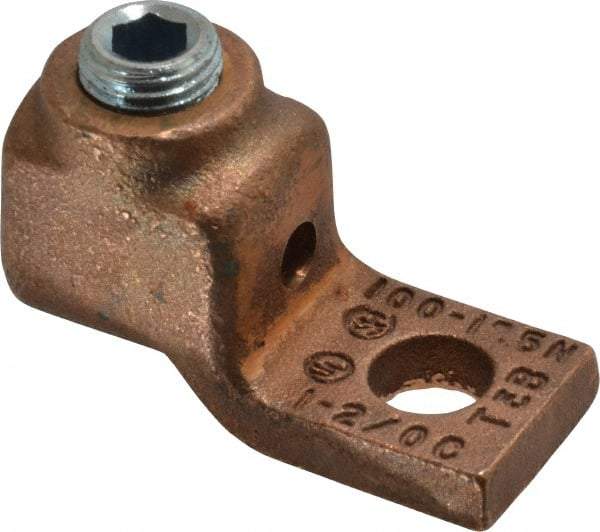 Thomas & Betts - 1-2/0 AWG Noninsulated Compression Connection Square Ring Terminal - 3/8" Stud, 1-15/16" OAL x 13/16" Wide, Copper Contact - Americas Industrial Supply