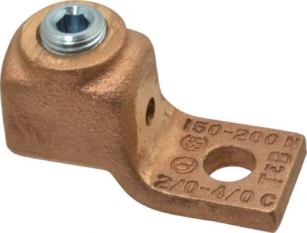 Thomas & Betts - 2/0-4/0 AWG Noninsulated Compression Connection Square Ring Terminal - 3/8" Stud, 2-3/8" OAL x 1" Wide, Copper Contact - Americas Industrial Supply