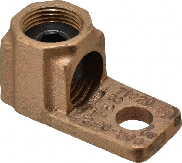 Thomas & Betts - 2/0 AWG Noninsulated Crimp Connection D Shaped Ring Terminal - 1/2" Stud, 2-3/4" OAL, Copper Contact - Americas Industrial Supply