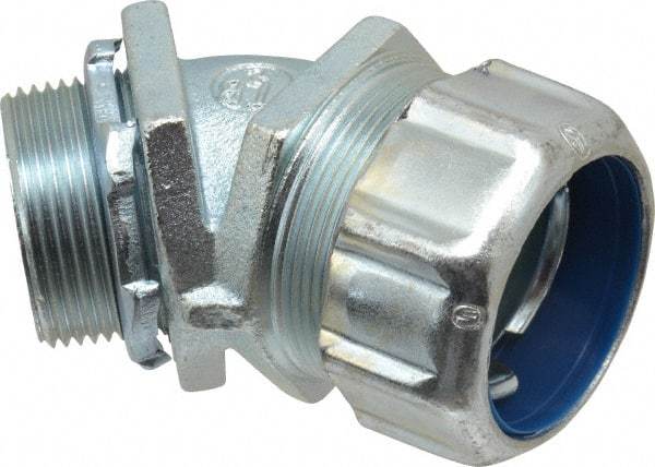 Thomas & Betts - 1-1/4" Trade, Malleable Iron Threaded Angled Liquidtight Conduit Connector - Noninsulated - Americas Industrial Supply